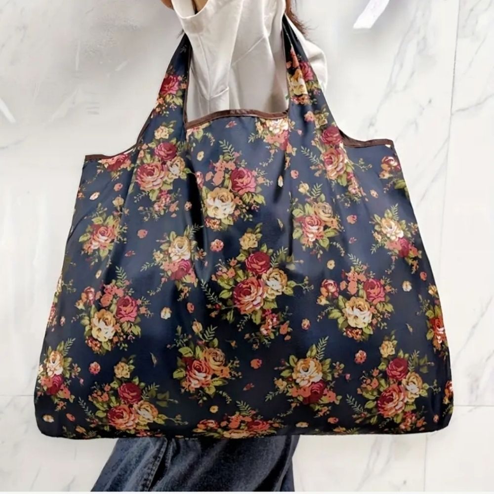 Floral tote bag foldable collapsible shopping bag